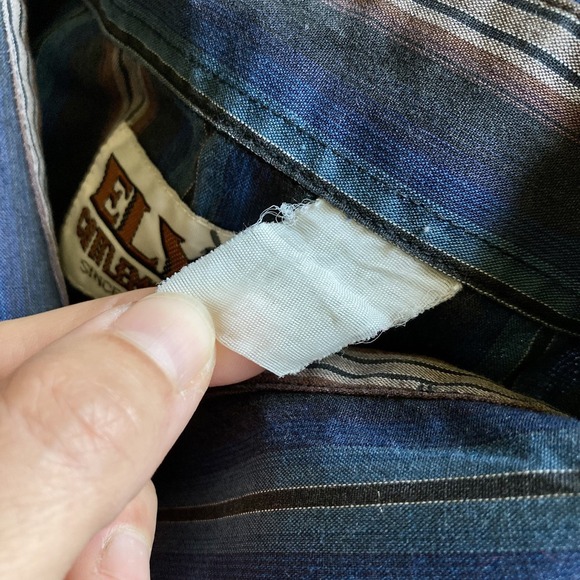 Vintage ELY Cattleman Men's XL Pearl Snap  LS Shirt Stripe Blue Brown Western - Picture 7 of 13